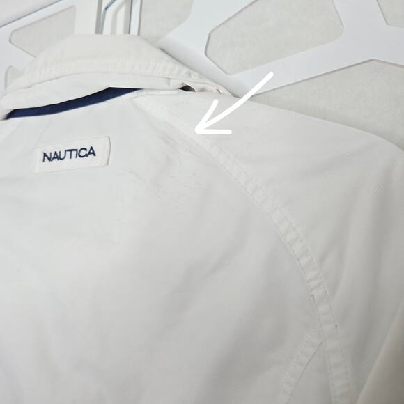 Nautica WH/NVY Sailing Wind Rain Jacket Womens SZ M Nautical Old Money Hooded - Picture 7 of 8
